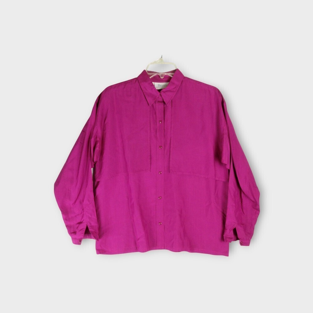 Banco Long Sleeve Button Down Silk Shirt Size 12 Magenta